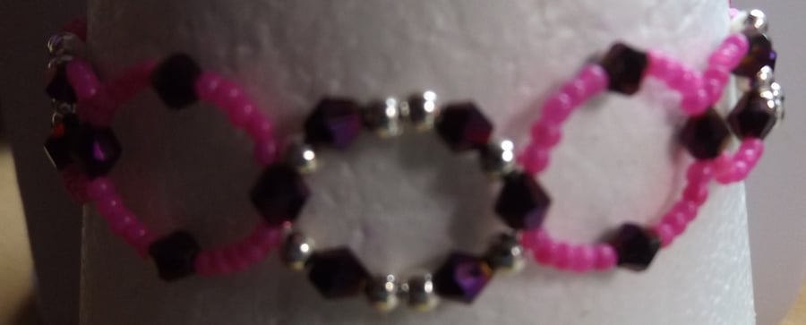 Hot pink and purple crystal beaded bracelet