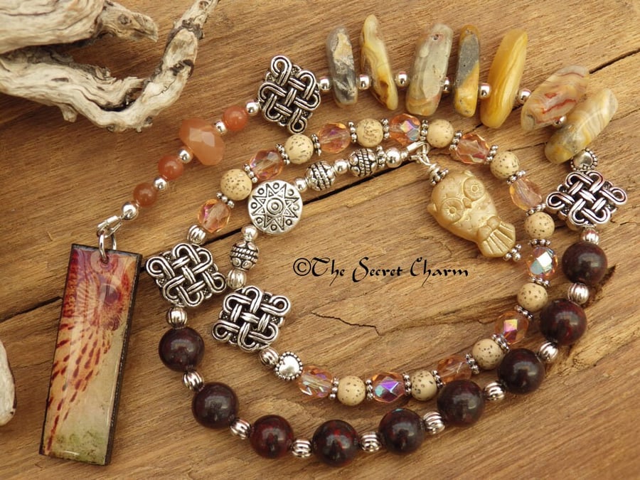 Pagan Prayer Beads, Celtic Owl Goddess Blodeuwedd Witches Ladder, Minerva Athena