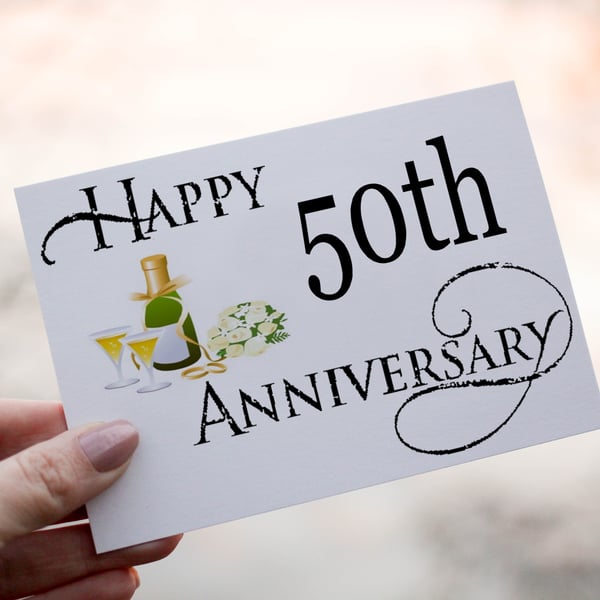 50th Anniversary Card, Card for Golden Anniversary, Golden Wedding Anniversary