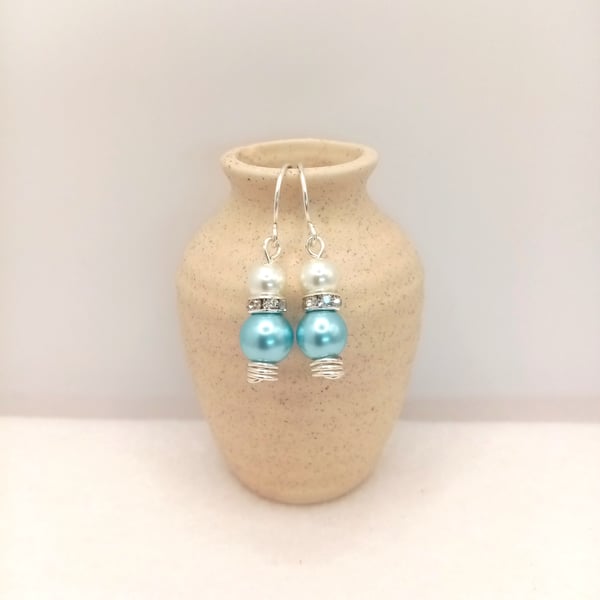 Glass Pearl Dangle Earrings - Choice of Colour - Bridesmaid Gift