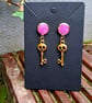 Gothic spooky cute whimsical earrings dangly pink skulls emo punk 