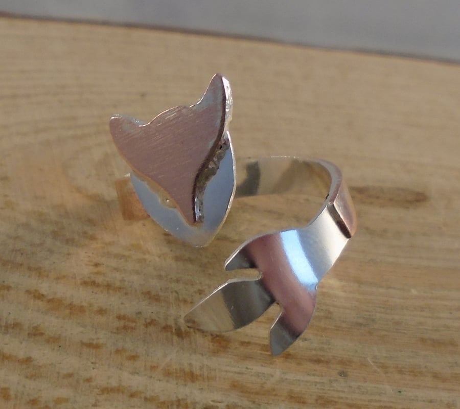 Sterling Silver and Copper Fox Adjustable Ring