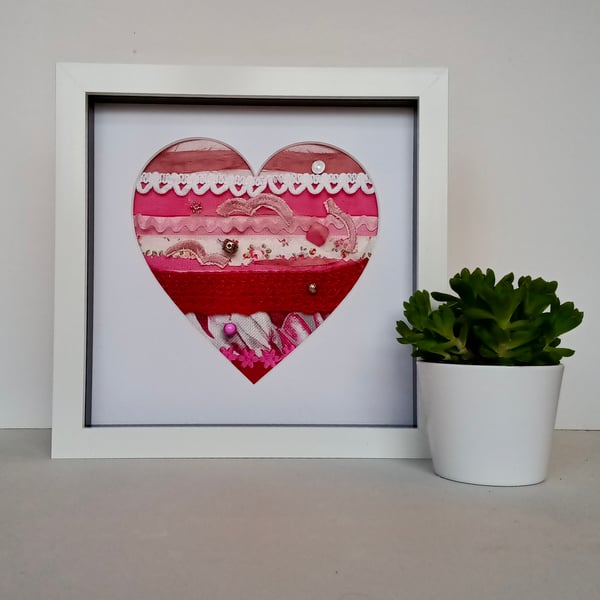 Pink Love Heart Valentine Wedding Anniversary Art  8" x 8" 