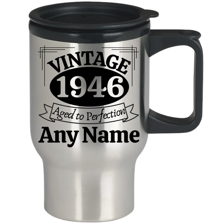 Personalised Birthday Travel Mug VINTAGE aged to perfection (enter age and name)