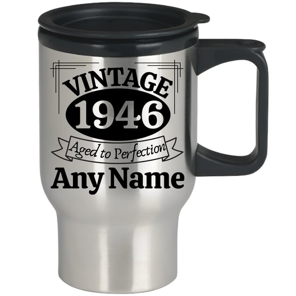 Personalised Birthday Travel Mug VINTAGE aged to perfection (enter age and name)