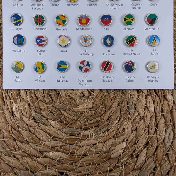 'Caribbean Islands' Flag Map Pins Set - 29 flag Map pins For Wood Map