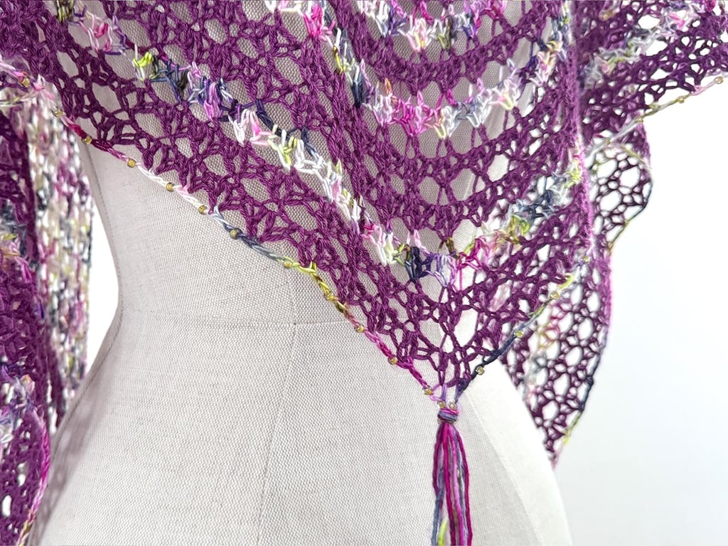Handmade Crochet Shawl: Merino Silk Blend with Toho Glass Beads