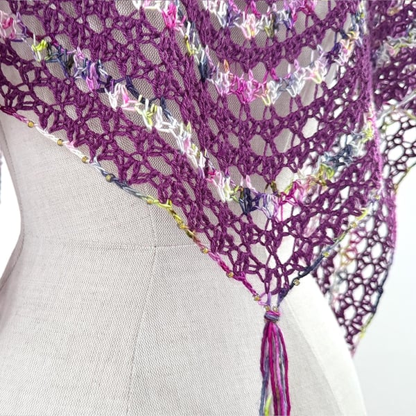 Handmade Crochet Shawl: Merino Silk Blend with Toho Glass Beads
