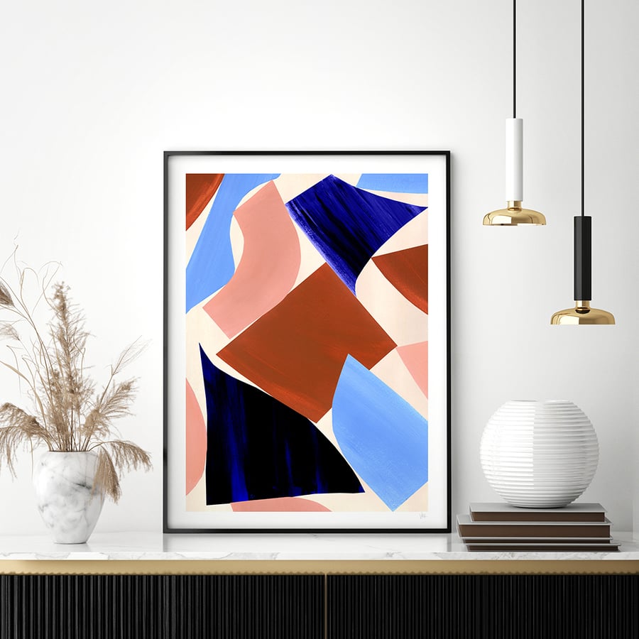 Blue and Brown Abstract Art Print