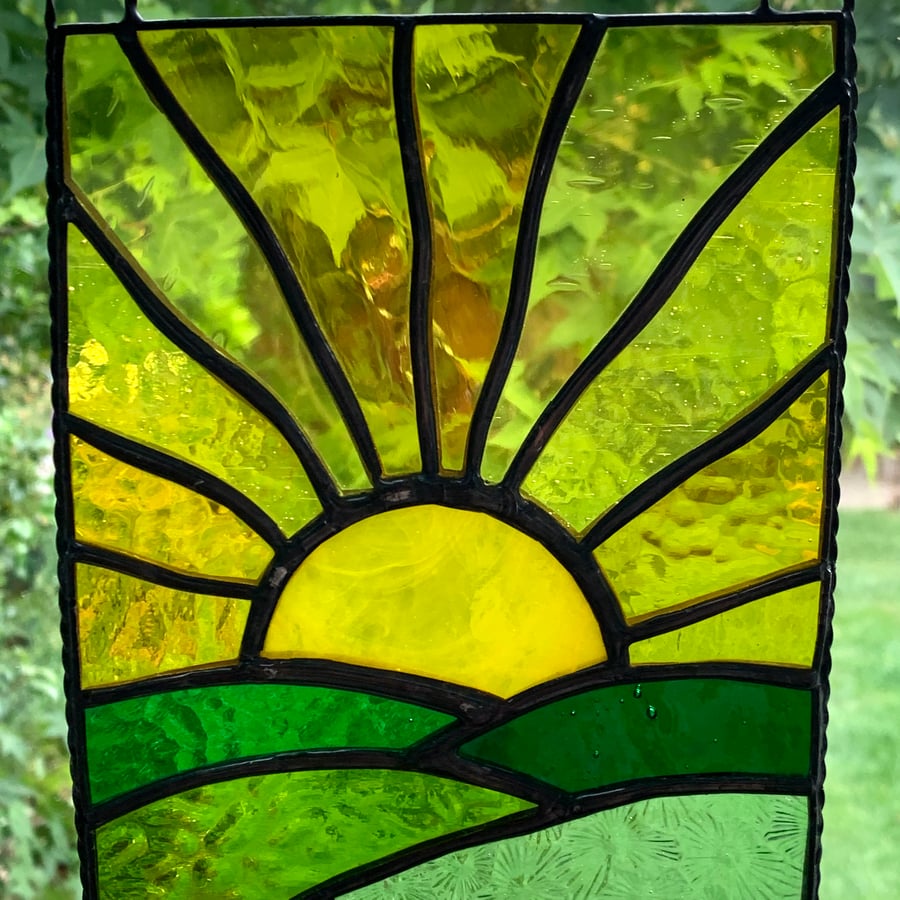 Stained Glass Sunrise Panel Suncatcher - Handmade Window Decoration 