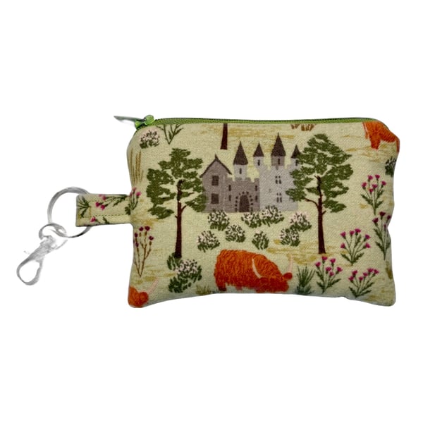 Castles and Highland Cows Coin Purse (Sage)