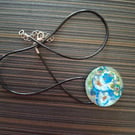 HANDMADE Necklace Blue, Flowers Polymer clay Glass