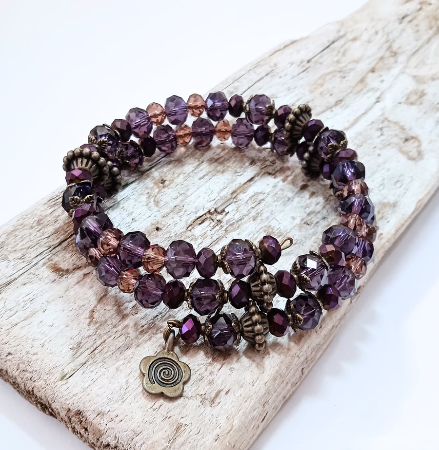 Purple Crystal Wrap Bracelet -UK Free Post
