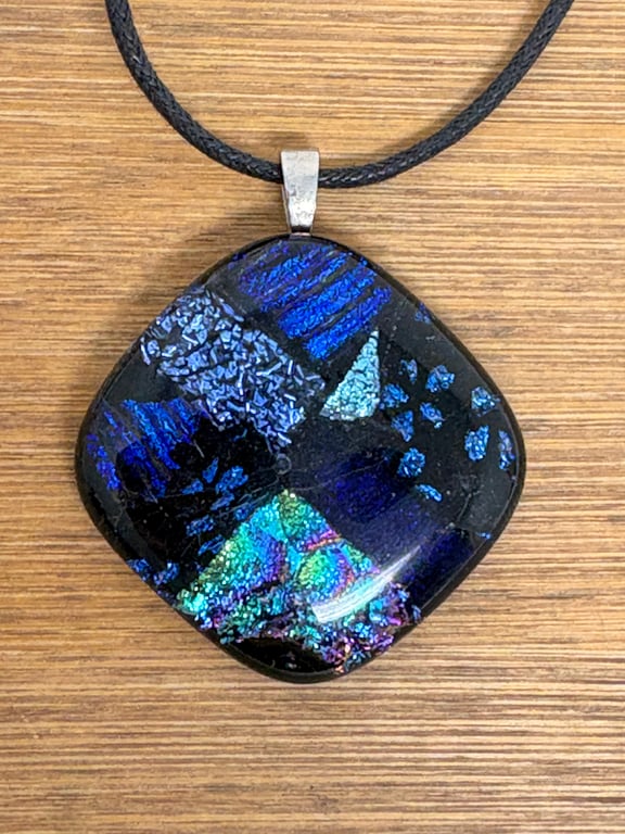 Blue Dichroic Glass Square Pendant