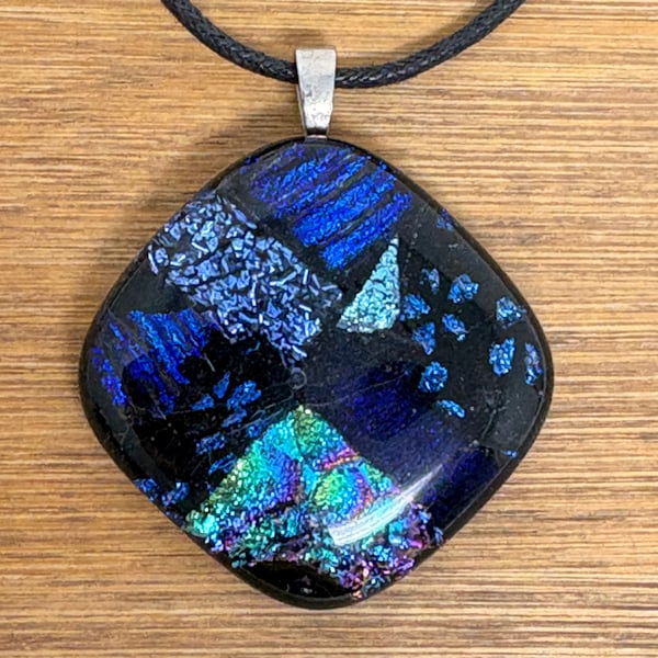 Blue Dichroic Glass Square Pendant