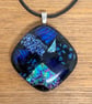 Blue Dichroic Glass Square Pendant