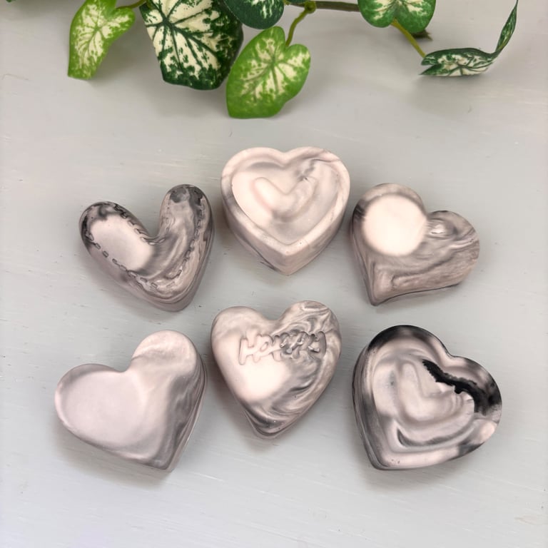 Pink & Black Marbled Heart Aroma Stones Set of 6 – Essential Oil Diffusers