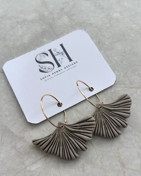 Handmade Ginkgo Leaf Earrings – Polymer Clay with Gold Coloured Hoops