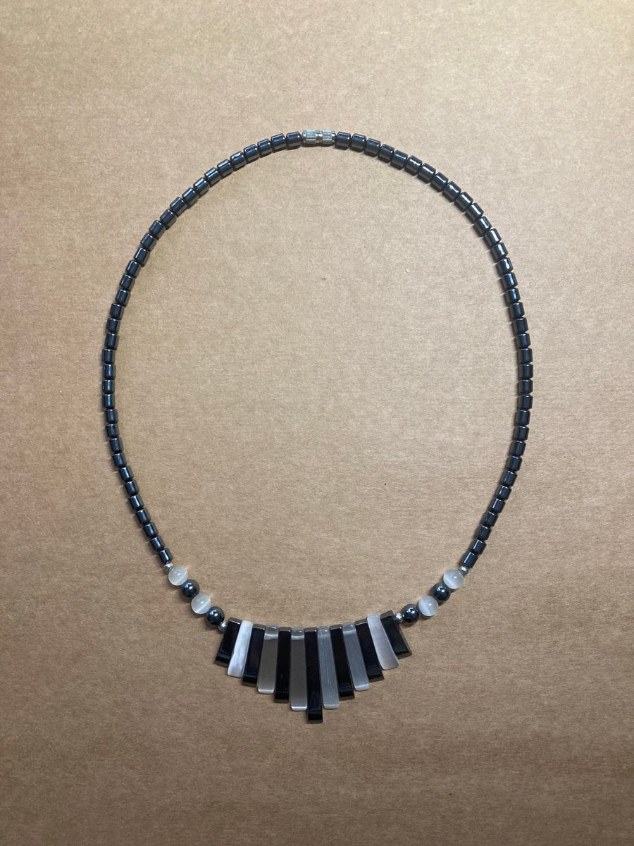 Shiny Dark Grey Hematite Reiki Healing Gemstone Tapered Shaped Necklace 