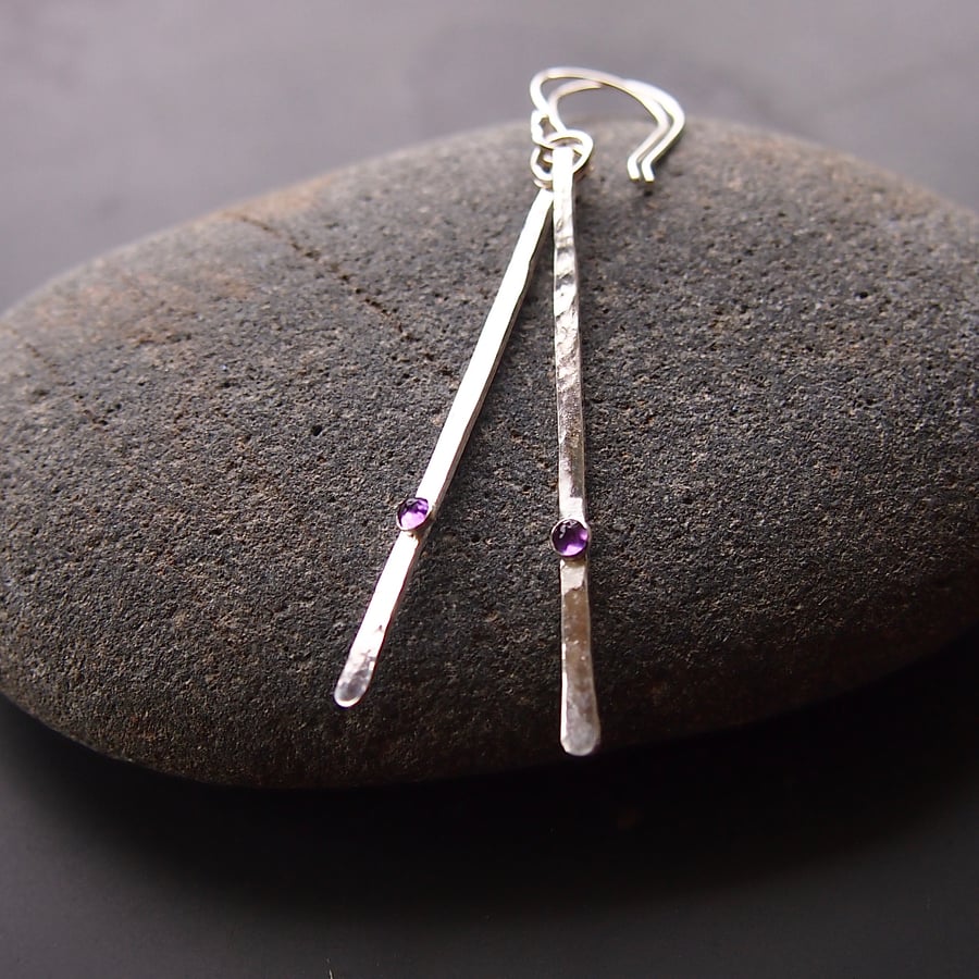 Sterling Silver Sticks and Stones Earrings with Amethyst
