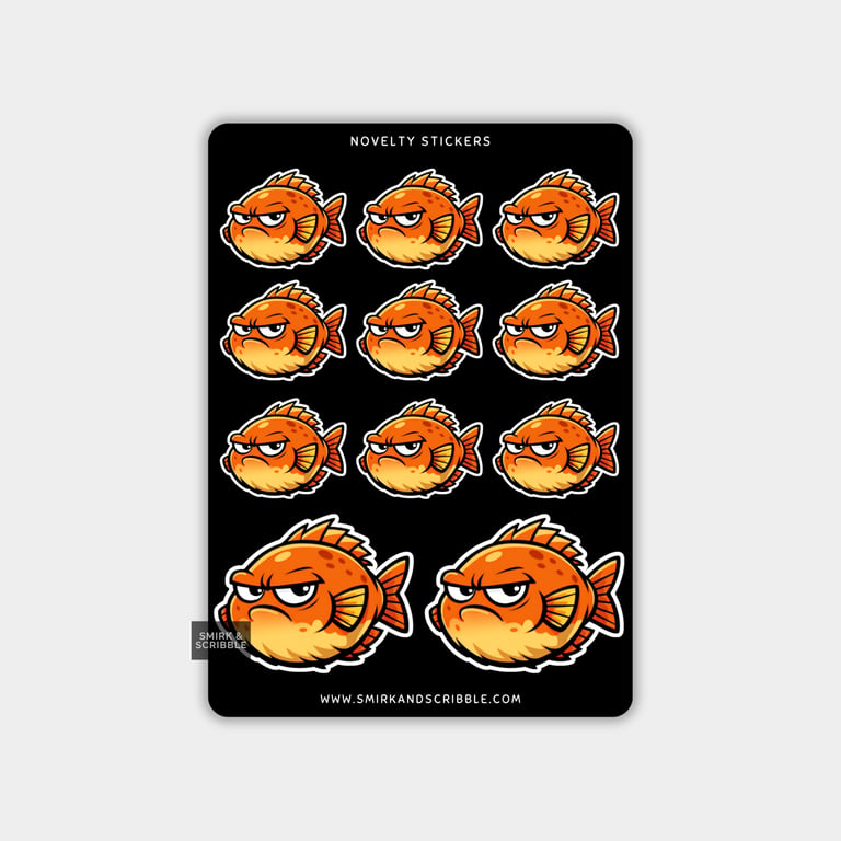 Funny Vinyl Sticker Sheet For Adults - Grumpy Fish