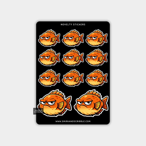 Funny Vinyl Sticker Sheet For Adults - Grumpy Fish