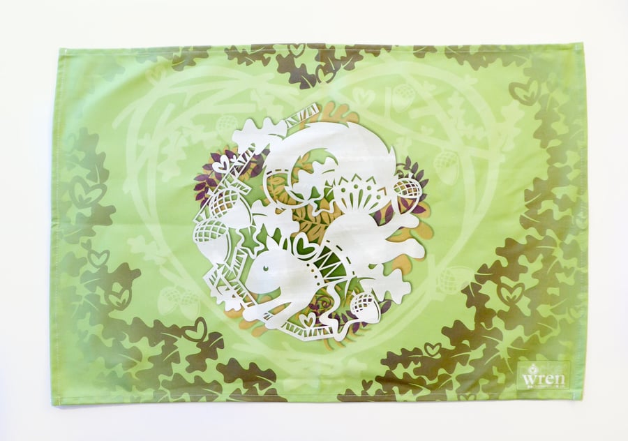 Squirrel Cotton Illustrated Tea Towel
