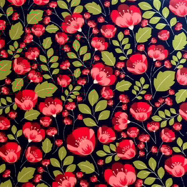 Half a Metre of Navy and Red Floral Fabric