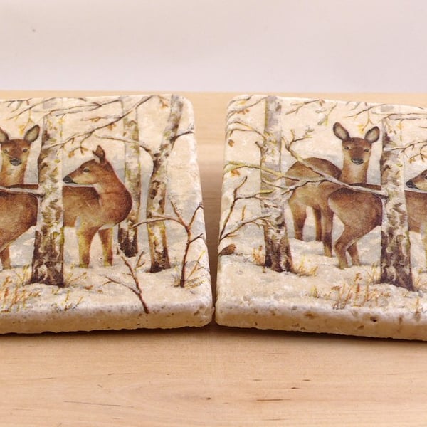 Marble 'Forest Deer' Coasters