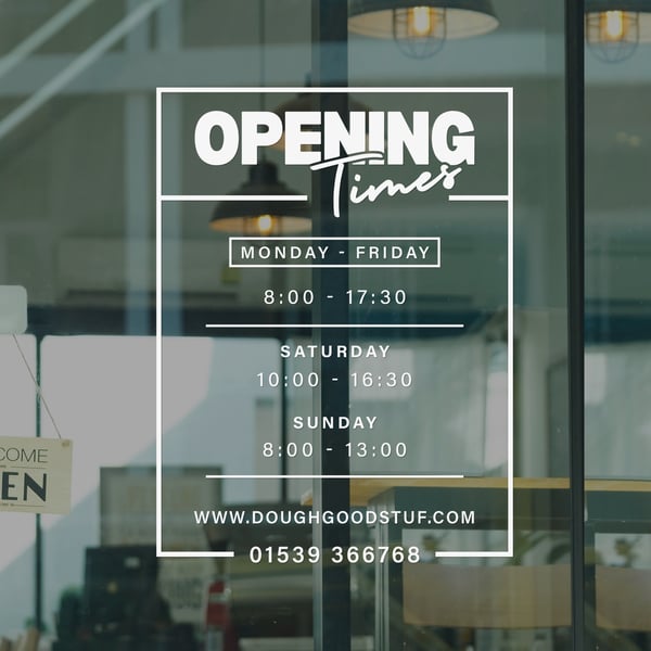 Opening Times - Modern Sticker: Custom Business Hours Shop Window Sticker 