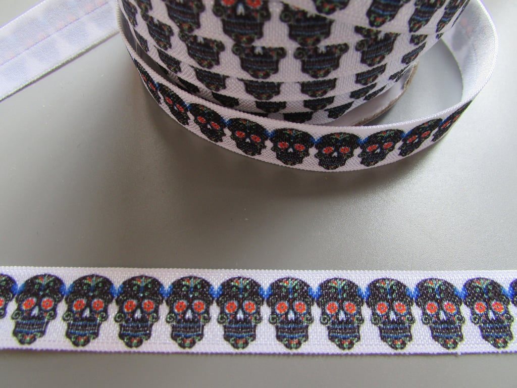 Sugar Skull Fold Over Elastic x 1 metre