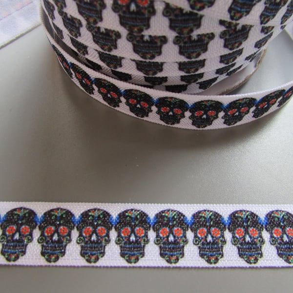Sugar Skull Fold Over Elastic x 1 metre