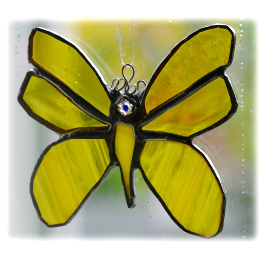 Butterfly Stained Glass Suncatcher Yellow 049