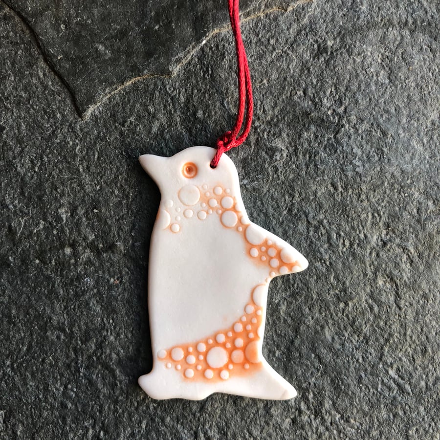 Nordic Porcelain Penguin, Scandi orange decoration ,The Porcelain Menagerie