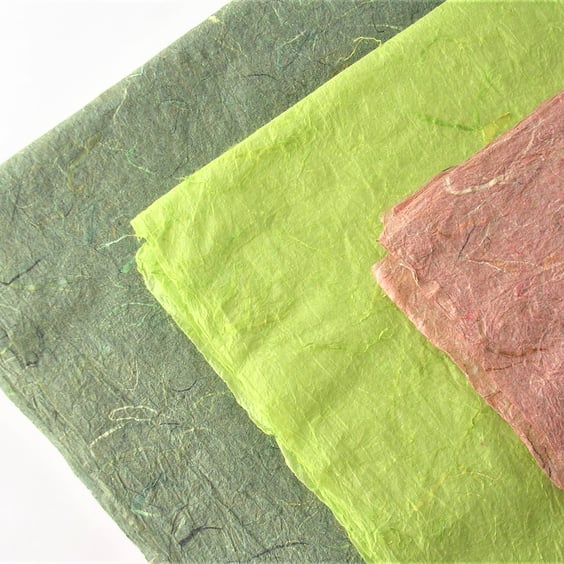 Textured, natural, handmade mulberry fibres paper, rough deckled edge, 3 sheets