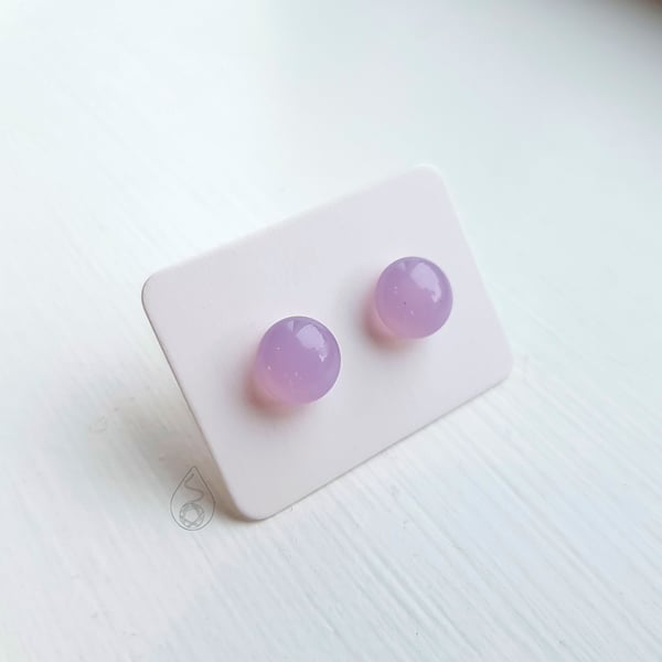 Fused Glass Stud Earrings - Misty Pink