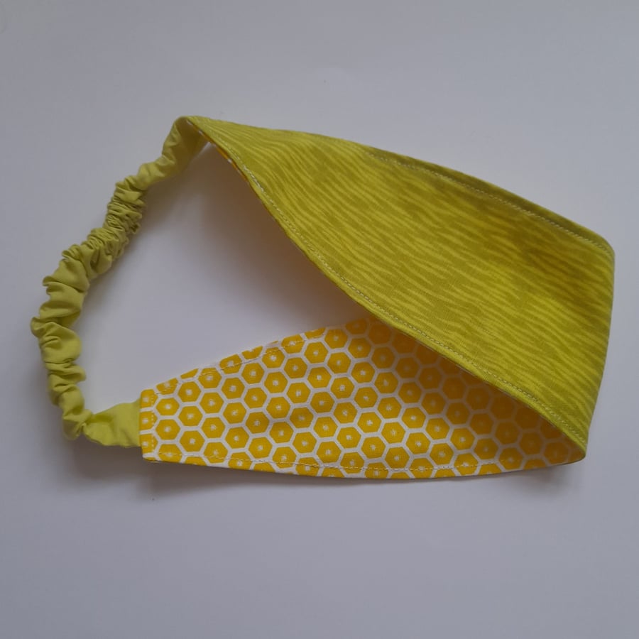 Yellow Hexagon and Green Patterned Reversible Headband