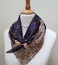 Vintage sari silk double sided triangular scarf. Navy Gold Bronze Cream. - Image 1