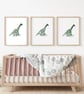 Personalised Girls Dinosaur Art Set of 3 Prints First Middle and Surname A4 A3