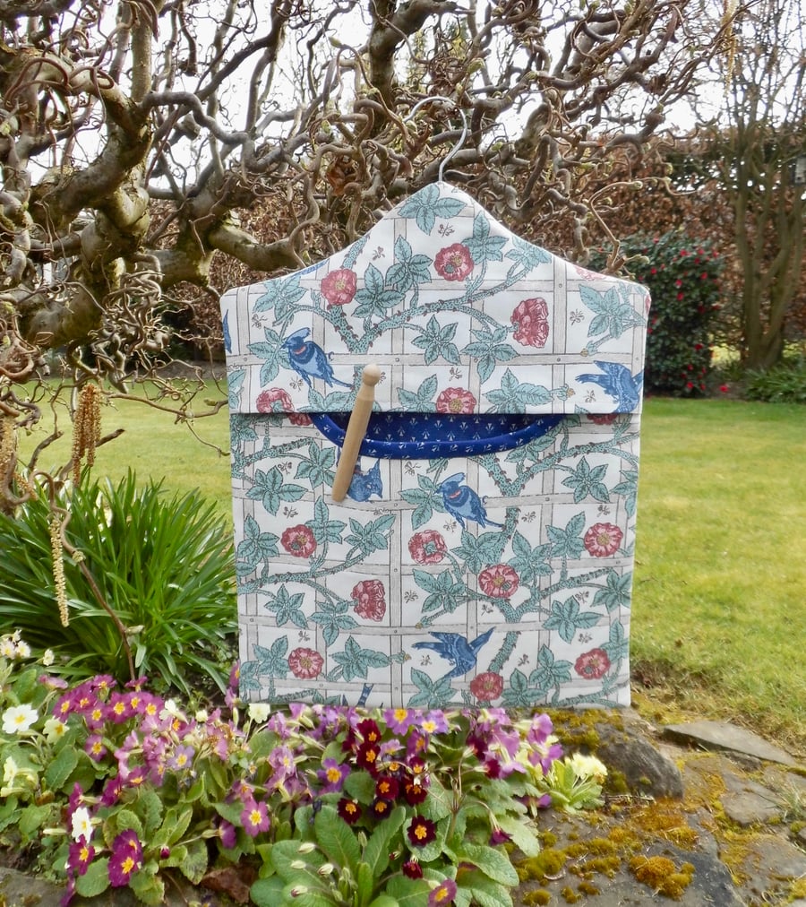 Peg bag in bird and trellis fabric by William Morris with Laura Ashley lining