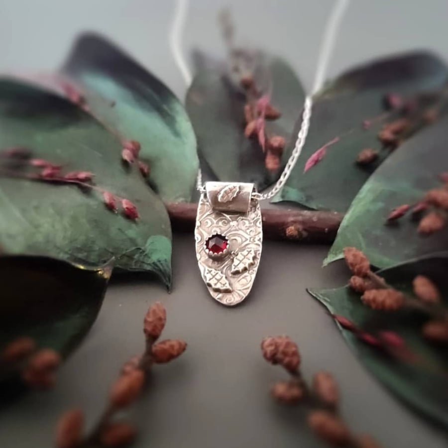 Festive Holly Leaf Silver Pendant