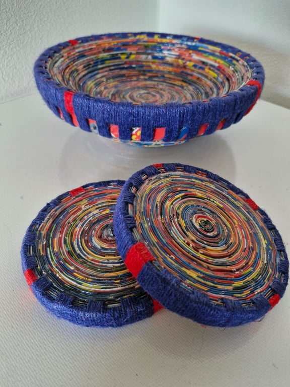 Handmade bowl and coasters to match