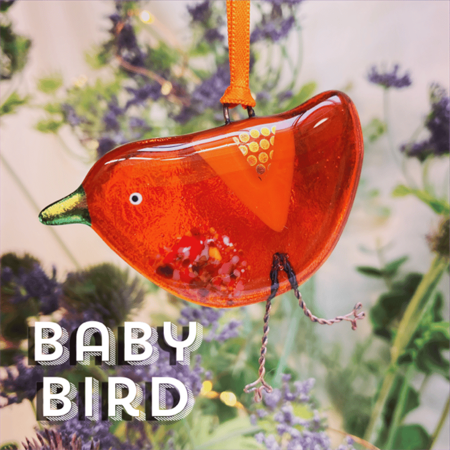 BABY Fused Glass Orange Bird