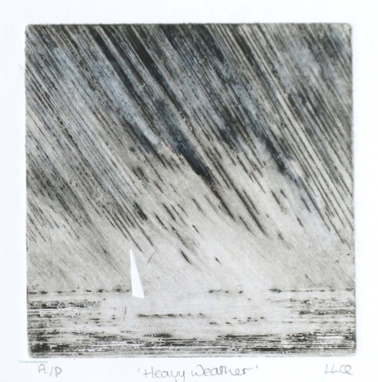 OOAK artist proof sailing in a storm drypoint etching print
