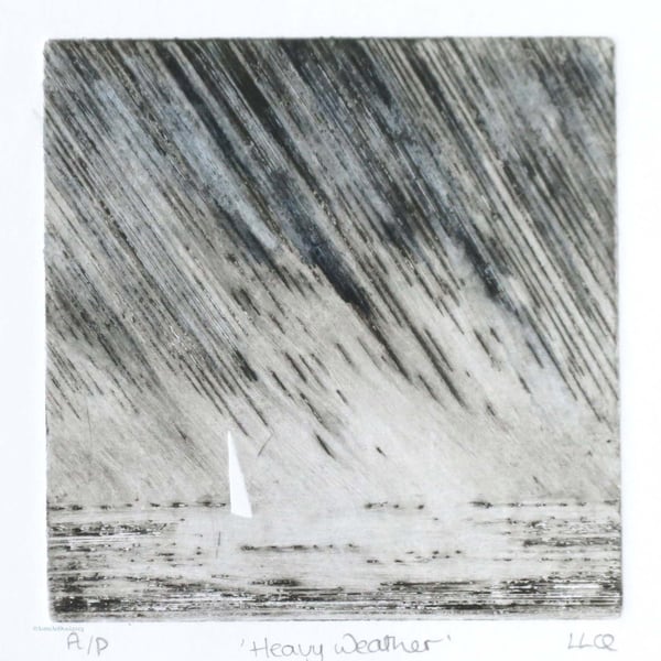 OOAK artist proof sailing in a storm drypoint etching print