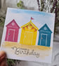 Beach hut birthday card handprinted - Image 3
