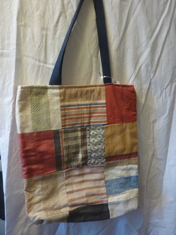 Colourful Designer Fabric Tote Bag Luxery Patchwork Padded Quited Lined Pockets 