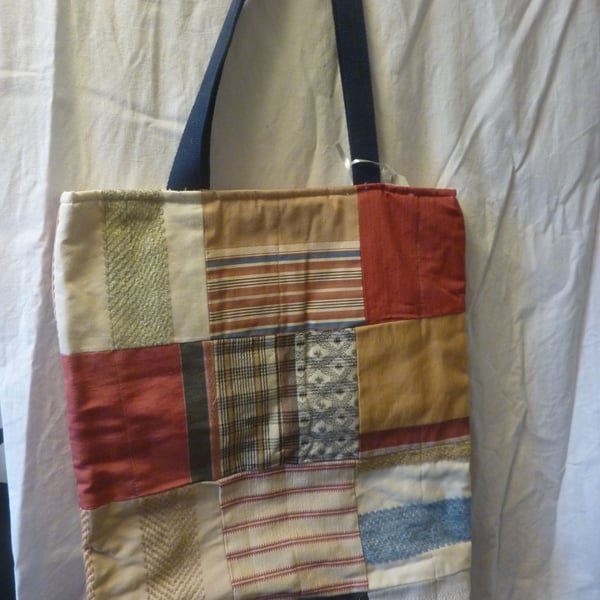 Colourful Designer Fabric Tote Bag Luxery Patchwork Padded Quited Lined Pockets 
