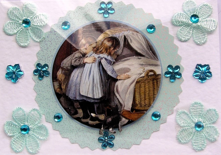 Vintage Style Family - Hand Crafted 3D Decoupage Card - Blank 2906