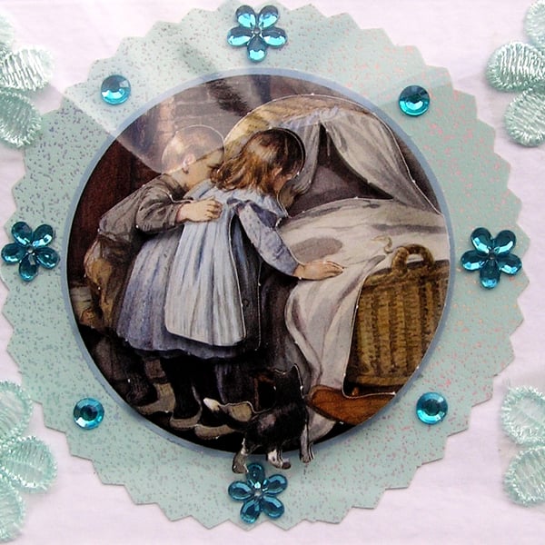 Vintage Style Family - Hand Crafted 3D Decoupage Card - Blank 2906